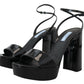 Black Patent Sandals Ankle Strap Heels Leather