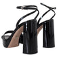 Black Patent Sandals Ankle Strap Heels Leather