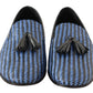 Dolce & Gabbana Blue Woven Leather Tassel Loafers Shoes