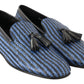 Dolce & Gabbana Blue Woven Leather Tassel Loafers Shoes
