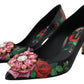Dolce & Gabbana Black Floral Print Crystal Heels Pumps Shoes