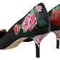 Dolce & Gabbana Black Floral Print Crystal Heels Pumps Shoes