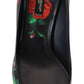 Dolce & Gabbana Black Floral Print Crystal Heels Pumps Shoes