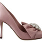 Dolce & Gabbana Pink Silk Clear Crystal Pumps Classic Shoes