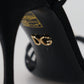 Dolce & Gabbana Black Satin Clear Crystal T-strap Sandal Shoes