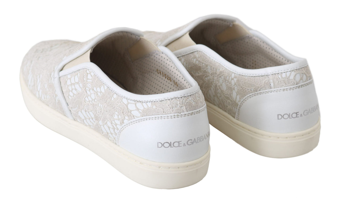 Dolce &amp; Gabbana 화이트 가죽 레이스 슬립 온 로퍼 슈즈
