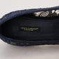 Dolce & Gabbana Blue Floral Lace Slip Ons Loafers Flats Shoes