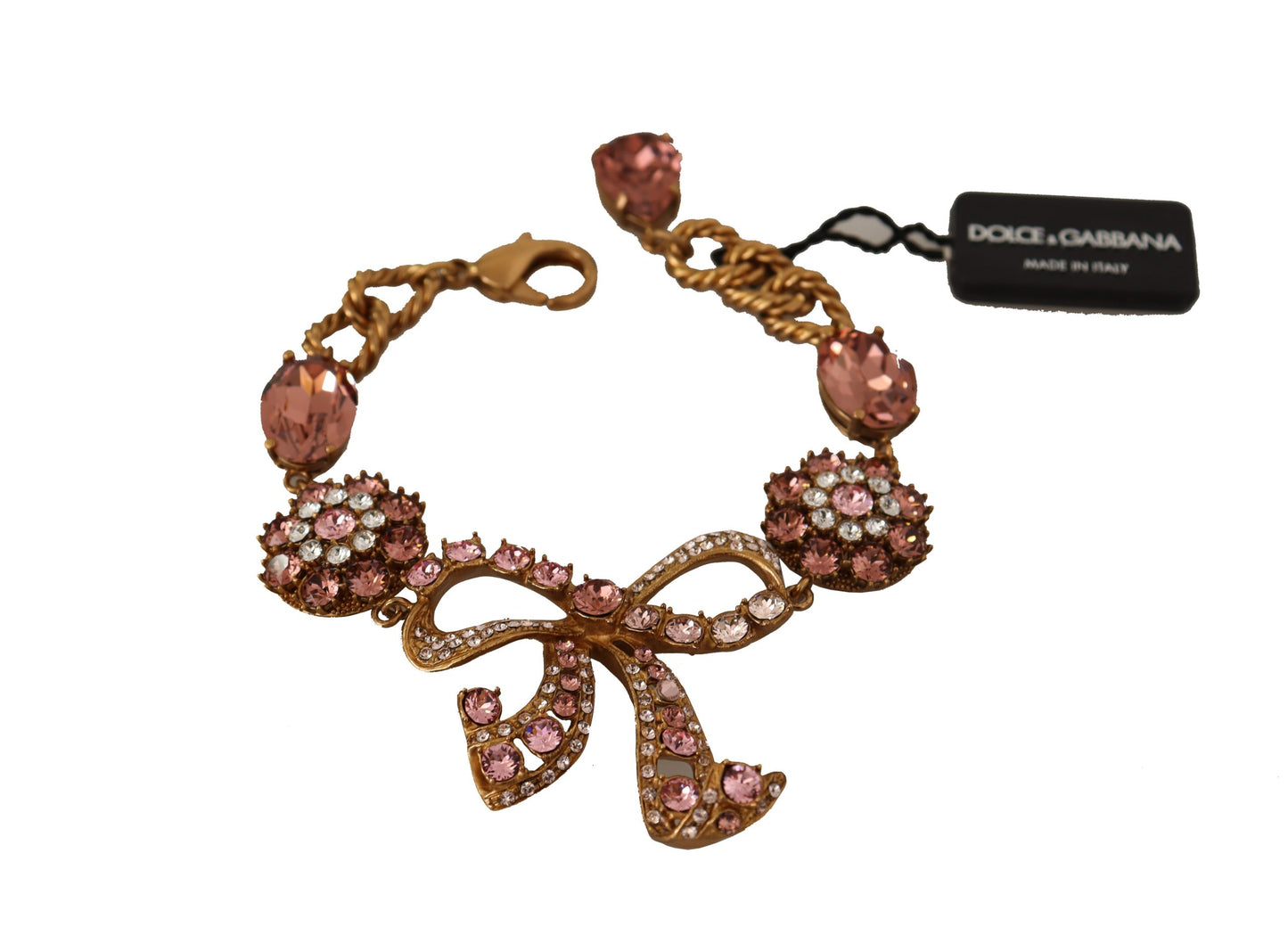 Dolce & Gabbana Gold Brass Chain Baroque Crystal Embellished Bracelet