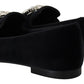 Dolce & Gabbana Black Velvet Crystals Loafers Flats Shoes
