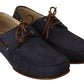 Dolce & Gabbana Blue Leather Lace Up Men Casual Boat Shoes