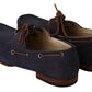 Dolce & Gabbana Blue Leather Lace Up Men Casual Boat Shoes