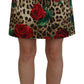 Dolce & Gabbana Brown Cotton Leopard Rose Print Mini Skirt