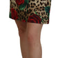 Dolce & Gabbana Brown Cotton Leopard Rose Print Mini Skirt