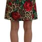 Dolce & Gabbana Brown Cotton Leopard Rose Print Mini Skirt