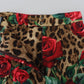 Dolce & Gabbana Brown Cotton Leopard Rose Print Mini Skirt