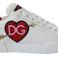 Dolce & Gabbana White Leather Sneaker Portofino Logo Heart Shoes
