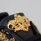 Dolce & Gabbana Black Gold Baroque Portofino Leather Sneakers Shoes