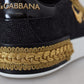 Dolce & Gabbana Black Gold Baroque Portofino Leather Sneakers Shoes