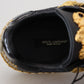 Dolce & Gabbana Black Gold Baroque Portofino Leather Sneakers Shoes
