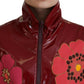 Dolce & Gabbana Maroon Floral Full Zip Polyester Women Jacket