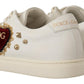 Dolce & Gabbana White Leather Gold Red Heart Sneakers Shoes