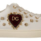 Dolce & Gabbana White Leather Gold Red Heart Sneakers Shoes