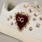 Dolce & Gabbana White Leather Gold Red Heart Sneakers Shoes