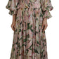 Dolce & Gabbana Pink Lily Print Silk A-line Pleated Maxi Dress