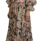 Dolce & Gabbana Pink Lily Print Silk A-line Pleated Maxi Dress
