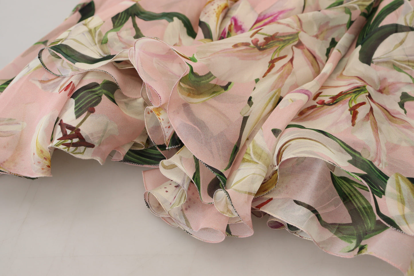 Dolce & Gabbana Pink Lily Print Silk A-line Pleated Maxi Dress