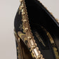 Dolce & Gabbana Gold Crystal Square Toe Brocade Pumps Shoes