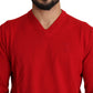 Billionaire Italian Couture Red V-neck Wool Sweatshirt Pullover Sweater