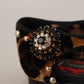 Dolce & Gabbana Brown Ballerina Embellished Leopard Print Shoes