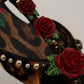 Dolce & Gabbana Brown Ballerina Embellished Leopard Print Shoes