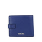 Versace Navy Blue Compact Smooth Leather Gold Toned Medusa Snap Bifold Wallet