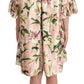Dolce & Gabbana Pink Lily Print Ruffled Long Coat Silk Dress