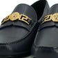 Versace Navy Blue Calf Leather Loafers Shoes