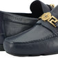 Versace Navy Blue Calf Leather Loafers Shoes