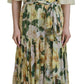 Dolce & Gabbana Yellow Floral Print Pleated Maxi Silk Dress
