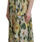 Dolce & Gabbana Yellow Floral Print Pleated Maxi Silk Dress