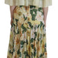 Dolce & Gabbana Yellow Floral Print Pleated Maxi Silk Dress