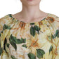 Dolce & Gabbana Yellow Floral Print Pleated Maxi Silk Dress