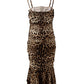 Dolce & Gabbana Brown Leopard Print Ruched Midi Dress
