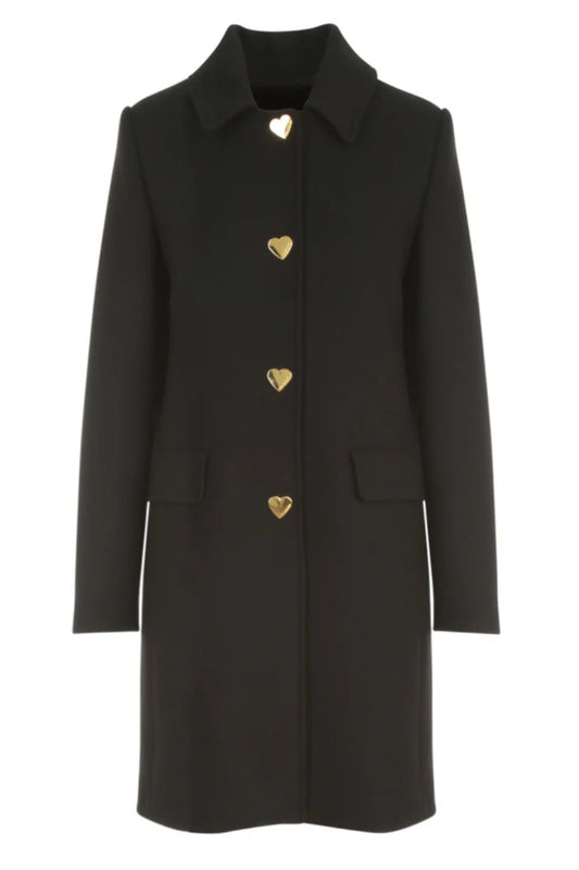 Love Moschino Elegant Black Wool Coat with Heart Buttons