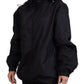 Dolce & Gabbana Black Printed Nylon Hooded Bomber Jacket