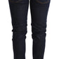 Acht Blue Washed Cotton Low Waist Skinny Denim Women Trouser Jeans