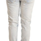 Acht Light Blue Distressed Cotton Folded Hem Denim Trouser Jeans