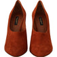 Dolce & Gabbana Brown Suede Leather Block Heels Pumps Shoes
