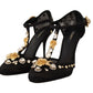 Dolce & Gabbana Black Mesh Crystals T-strap Heels Pumps Shoes