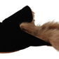 GIA COUTURE Black Velvet Floral Fur Slip On Flats Shoes